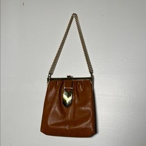 Classic Tan Leather Crossbody with Gold Chain